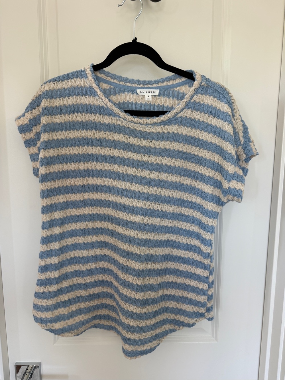 Blu Pepper Blue & Cream Striped Short Sleeve Knit Tee